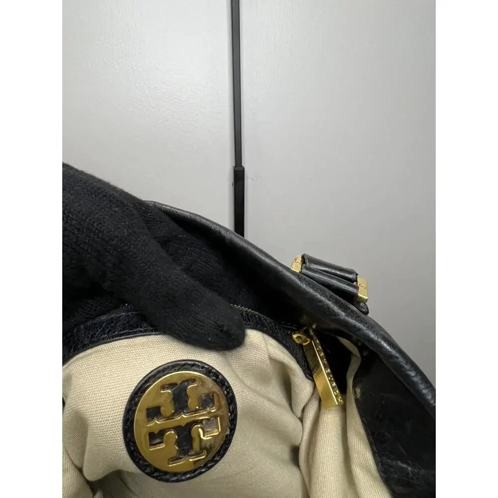 Tory Burch Black Pebbled Leather Large Slouch Tote Satchel Shoulder Bag